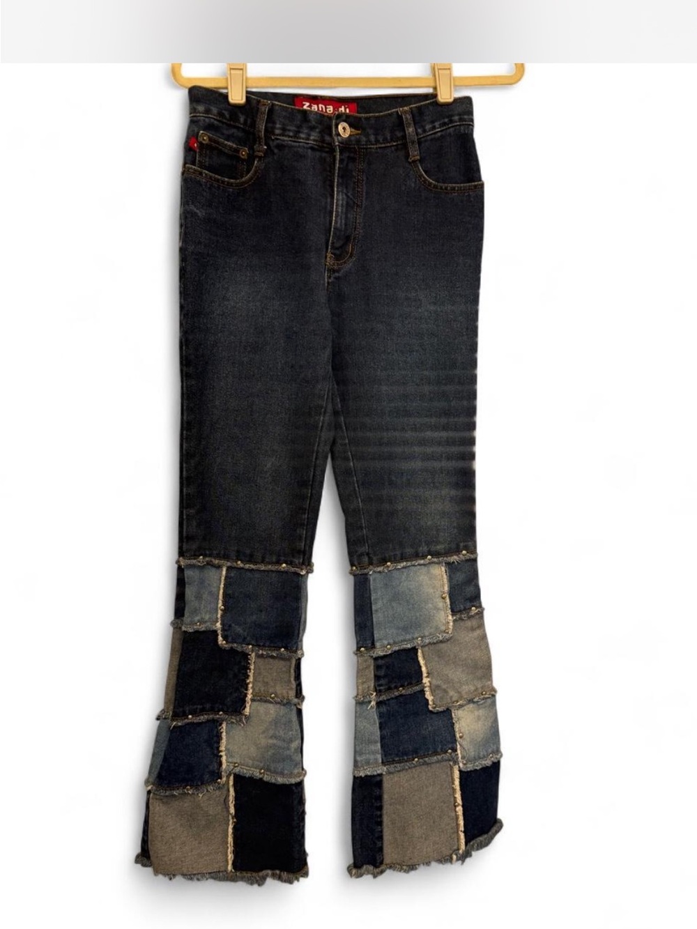 Vintage Zana Di Black Patchwork Wide-Leg Jeans with Mixed Blue Panels